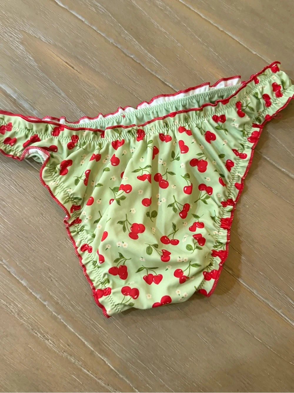 Frankies Bikinis Cherry Hearts Green Cheeky Bikini Bottoms